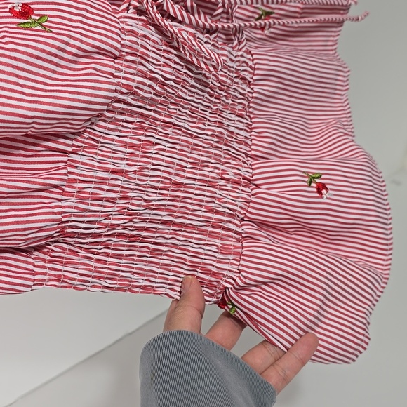 {Kontrol Contemporary} Women's Striped Red Rose Embroidered Peasant Blouse - Picture 7 of 14